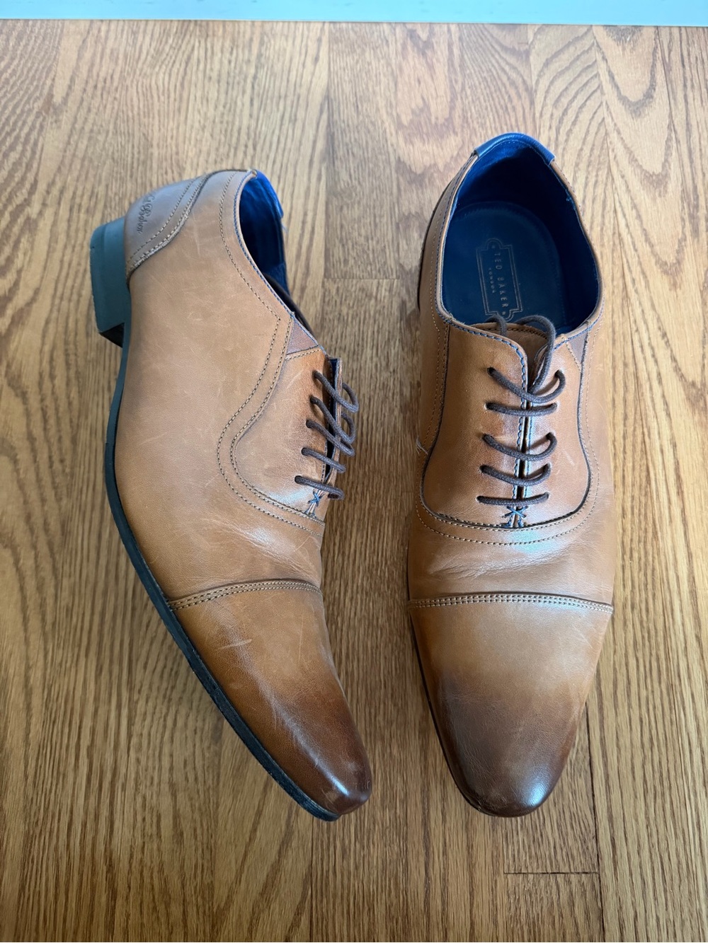 Ted Baker Tan Leather Cap-Toe Derby Shoes
